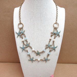 STARFISH COASTAL STYLE NECKLACE Blue Stones Sea Ocean Gold Tone So Pretty